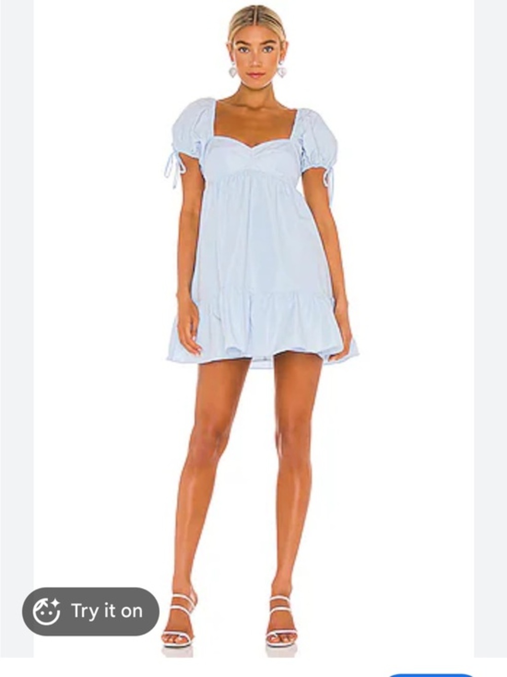 Amanda Uprichard Sicily Mini Dress Powder Blue Puff Sleeve Babydoll